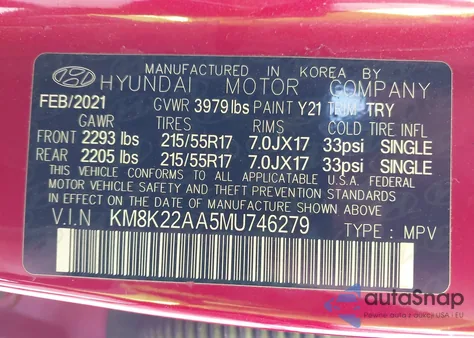 2021 Hyundai Kona Sel from USA, damaged, VIN KM8K22AA5MU746279